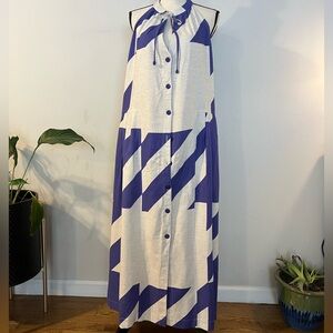 Elegant Blue and White Maxi Dress